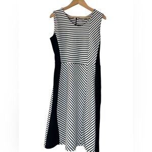 Halogen Black and White Striped Midi Dress